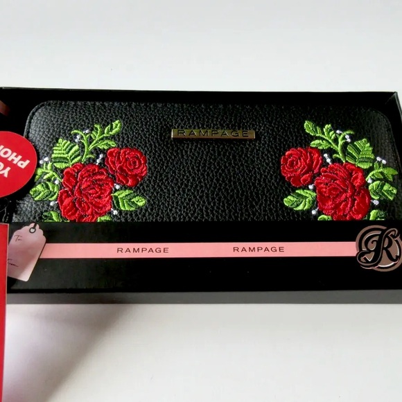 🆕 Rampage Floral Embroidered & Pebbled Zip-Around Long Trifold Wallet - Picture 3 of 14